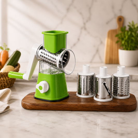 Kaddu Kash Machine - Manual Tabletop Drum Cheese Grater, 3 in 1 Rotary Shredder Slicer Grinder for Cucumber Nut Potato Carrot Cheese, Vegetable Salad ,Green vegetable drum cutter drum vegetable slicer drum cutter for vegetables rotary vegetable slicer
