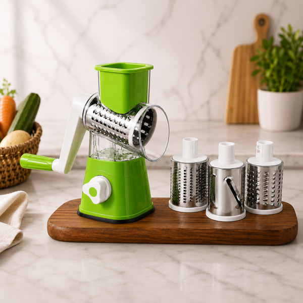 Kaddu Kash Machine - Manual Tabletop Drum Cheese Grater, 3 in 1 Rotary Shredder Slicer Grinder for Cucumber Nut Potato Carrot Cheese, Vegetable Salad ,Green vegetable drum cutter drum vegetable slicer drum cutter for vegetables rotary vegetable slicer