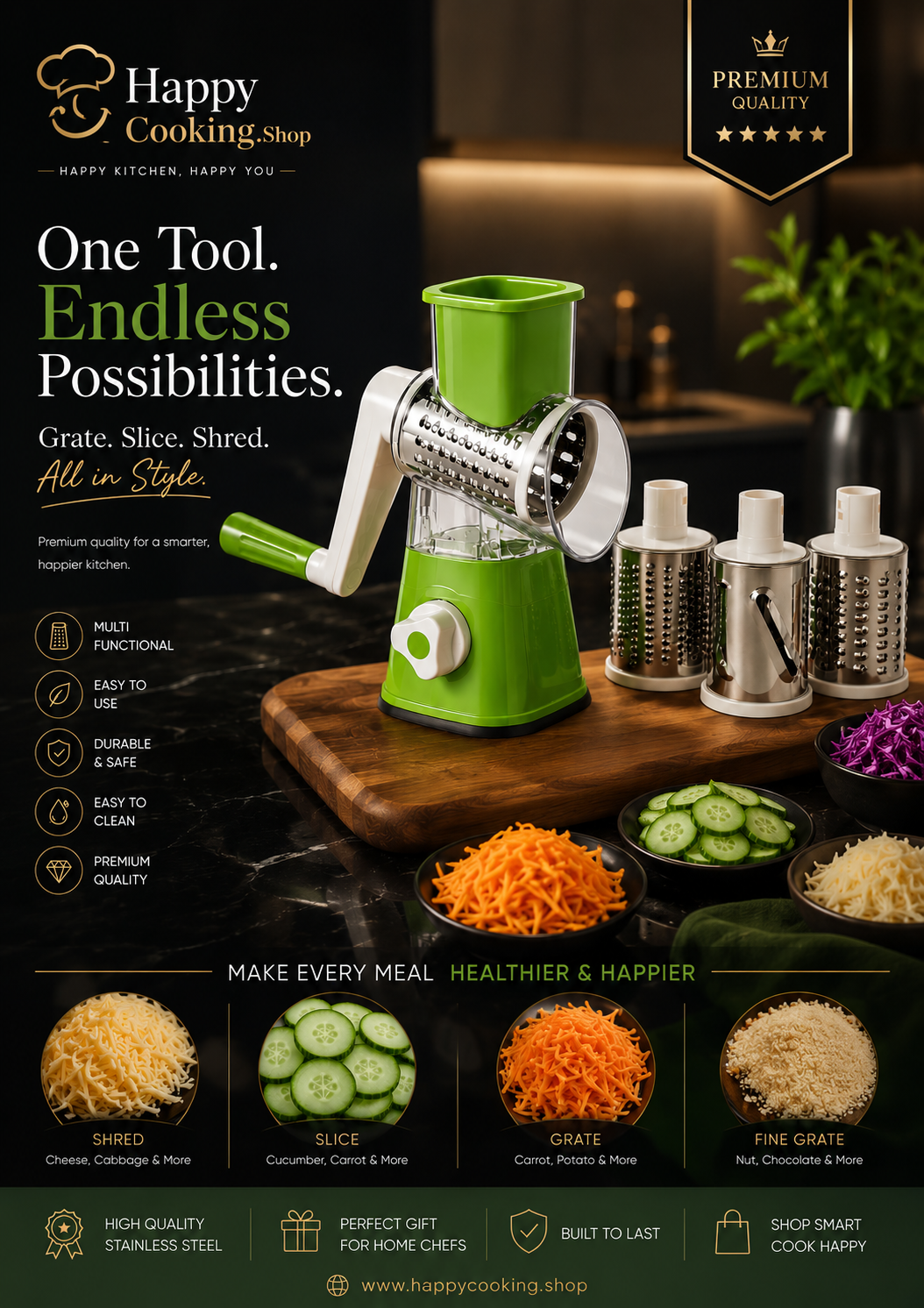 Kaddu Kash Machine - Manual Tabletop Drum Cheese Grater, 3 in 1 Rotary Shredder Slicer Grinder for Cucumber Nut Potato Carrot Cheese, Vegetable Salad ,Green vegetable drum cutter drum vegetable slicer drum cutter for vegetables rotary vegetable slicer